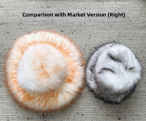 Detailed comparison of two thick faux fur bucket hats in mixed orange and black colors