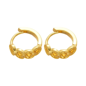 Vintage 18k gold plated copper coin hoop earrings for women with floral round charms