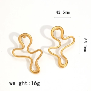 Golden irregular wavy stainless steel earrings with fluid geometric organic design