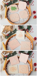 Detailansicht der rosa und beigefarbenen Merry Christmas Fondant-Stempel für Backen