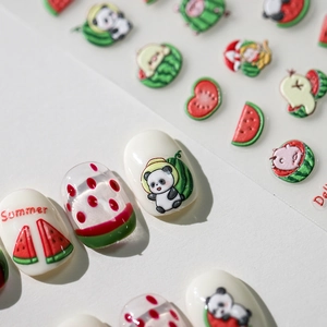 Summer watermelon and panda nail art stickers with ultra-thin self-adhesive design