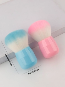 Detailed view of mushroom head foundation brushes with dimensions 8.5cm by 4cm in pink and blue