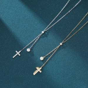 Cross Pendant Necklace With 925 Sterling Silver Y-Shape Chain And Zircon Minimalist Elegant Luxury Jewelry For Women