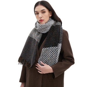 Oversized Winter Scarf Shawl Patchwork Plaid Herringbone Tassel Warm Soft Wrap For Women