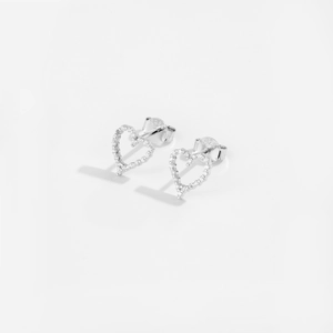 Minimalist S925 sterling silver hollow heart stud earrings with white zircon stones