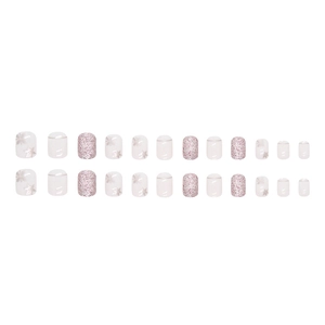 Short square press-on nails set with festive snowflake patterns and glitter finish