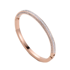 Elegant 18K rose gold plated wedding bracelet with multi-row pavé set cubic zirconia diamonds