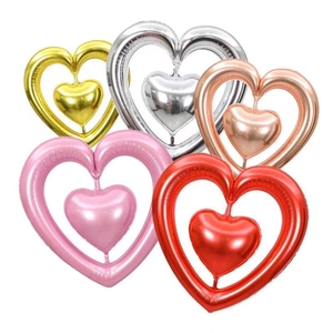 Set of heart-shaped aluminum foil balloons in gold silver rose-gold pink and red