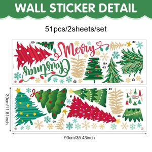 Detail of 51-piece Christmas window sticker set with trees and snowflakes, 30x90cm sheets