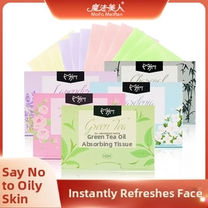 Macro view of multi-flavor facial oil blotting paper set with colorful floral packaging