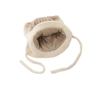 Cappello invernale in peluche per neonati con orecchie da orso in pile beige e bianco