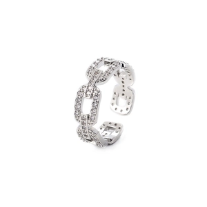 Adjustable silver chain ring with pavé-set sparkling cubic zirconia for women