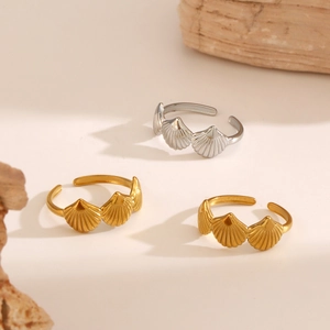 Anello Regolabile In Acciaio Inossidabile Con Design A Conchiglia Per Donna Stile Oceano Gioielli Boho Minimalisti Tono Oro Argento
