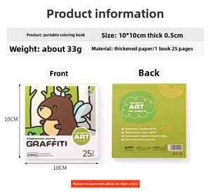 Detail view of 10x10cm portable coloring book for kids with 25 pages of thick paper