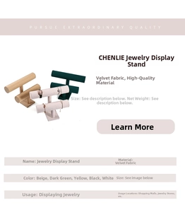 Detailed view of double-layer velvet T-bar display stands for bracelets and watches