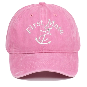 Broderie détaillée First Mate et ancre sur casquette de baseball rose en coton lavé