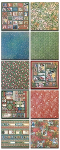 Collage of ten vintage Christmas scrapbooking papers with retro festive illustrations