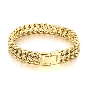 Polished gold stainless steel keel chain bracelet for men with square folding clasp closure