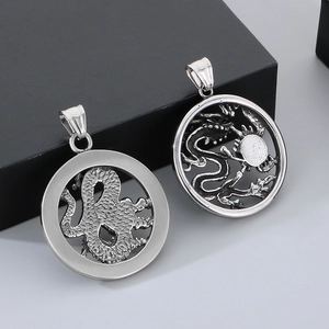 Pendentifs dragon en acier inoxydable argenté, modèles circulaires pleins et ajourés pour homme