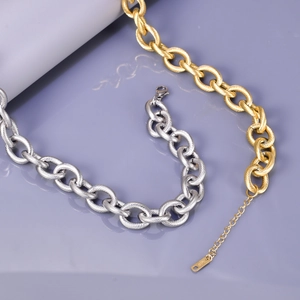 Chunky 13mm stainless steel spiral chain jewelry set in gold and silver finishes