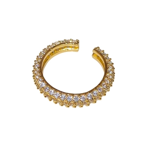 Gold plated twist open ring with pavé zircons in a multi-row sparkling design