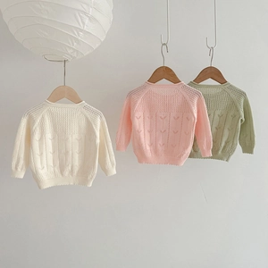 Bébé tout-petit fille gilet en tricot creux pull mignon respirant printemps été vêtement extérieur