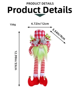Detail of Christmas gnome with green beard, plaid hat, and red bells on striped legs