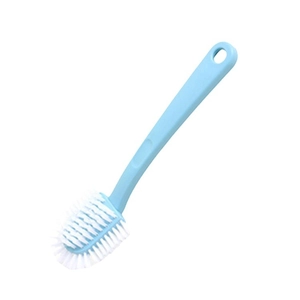 Blue long handle multi-functional five-sided shoe brush with dense white bristles