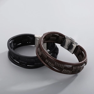 Men's multilayer braided leather bracelet with high-quality stainless steel clasp