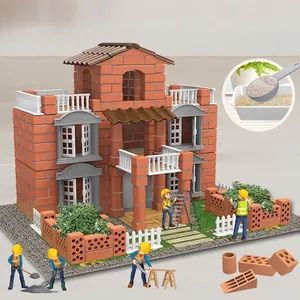 DIY miniature simulation brick house building model kit with red clay bricks and mortar
