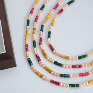 Handmade colorful bead and freshwater pearl multilayer necklace in bohemian style
