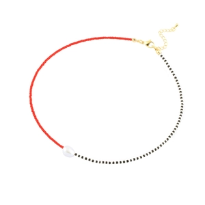 Bohemian choker with colorful glass beads and an irregular freshwater pearl pendant