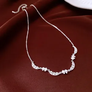 French Minimalist Bow Pendant Necklace For Women Adjustable Copper Zircon Vintage Luxury Style Silver Plated Jewelry