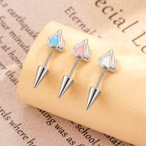 Kitten Ear Cartilage Piercing Stud Titanium Steel Enamel Flame Heart Helix Earring Screw Back Sharp Cone Barbell Niche