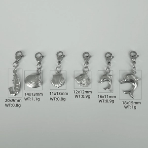 Detailed view of marine animal charms with lobster clasps and individual weight specs