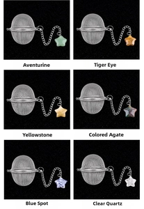 Mesh tea infusers with various star-shaped gemstone pendants on stainless steel chains