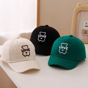Toddler baseball cap with bear LOVE embroidery in cream black and dark green cotton