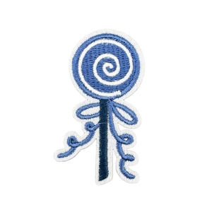 Lollipop embroidered patch with blue spiral pattern for winter and Christmas clothing decoration
