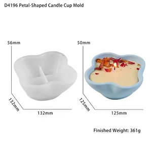 Vista macro dello stampo in silicone a fiore e del vaso per candela blu finito
