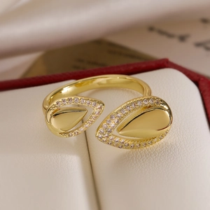 Luxurious 18K gold-plated teardrop open ring with shimmering zircon micro-pave accents