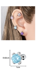Detailed view of turtle stud earrings with blue zirconia and 0.82cm x 1cm size scale