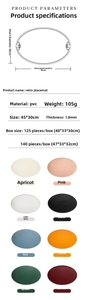 Detailed specifications of oval PVC retro placemats with size 45x30cm in eight colors