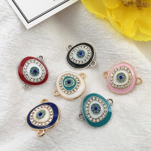 Colorful enamel evil eye connector charms with rhinestones for DIY jewelry making