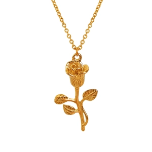 Elegant gold rose flower pendant necklace made of high-quality titanium steel for women
