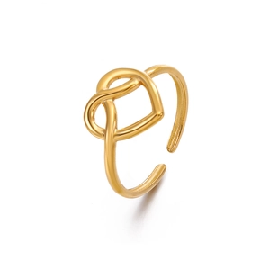 Anello aperto in acciaio inossidabile dorato con design a nodo d'infinito a cuore