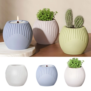 DIY Silicone Mold Ball Round Vertical Stripe Aromatherapy Candle Cup Flower Vase Succulent Pot Resin Crafting Tool