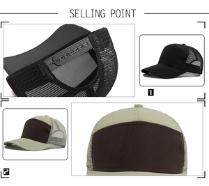 Vista dettagliata di un cappellino trucker in rete traspirante con chiusura regolabile