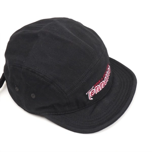Detail of red and white Tennessee embroidery on black cotton five-panel flat brim cap