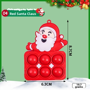 Detailed view of red Santa Pop-it keychain with dimensions 8.7cm height and 6.3cm width