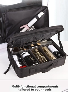 Close-up of waterproof Oxford cloth makeup bag with adjustable dividers and storage slots